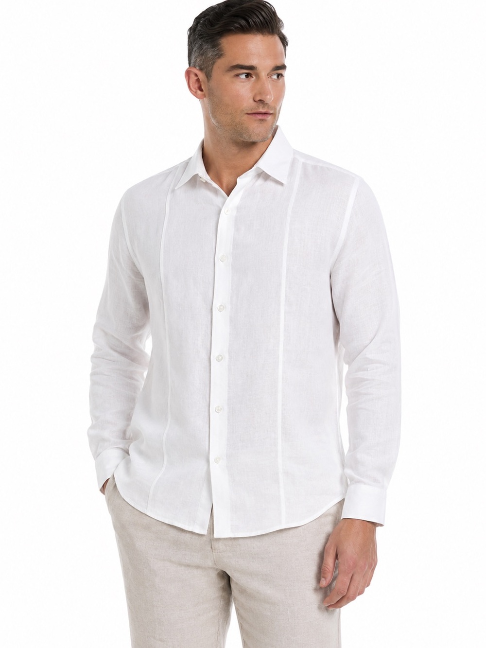 Cubavera Men’s 100% Linen White Button Up Sport Shirt M Long Sleeve